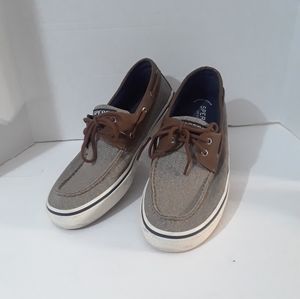 Men's Sperry Halyard Boat Shoes Chambray Chocolate/Tan Size 11.5